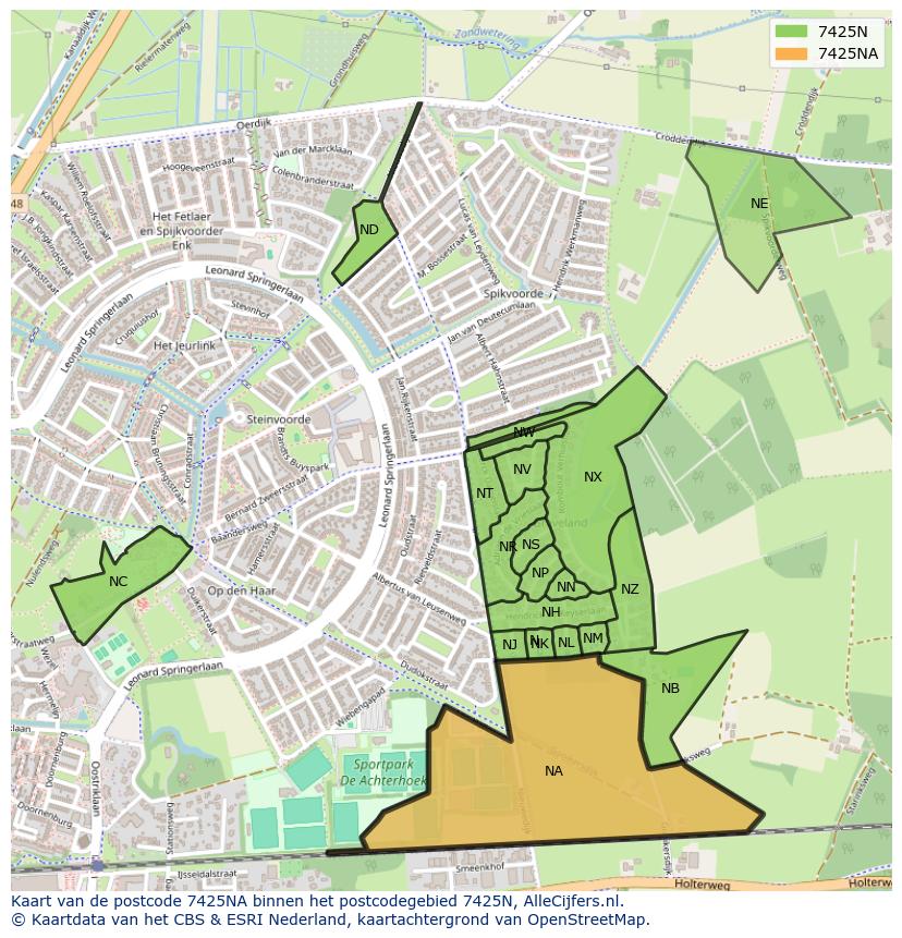 Afbeelding van het postcodegebied 7425 NA op de kaart.
