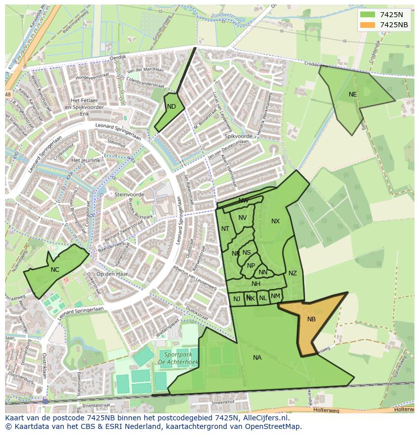 Afbeelding van het postcodegebied 7425 NB op de kaart.