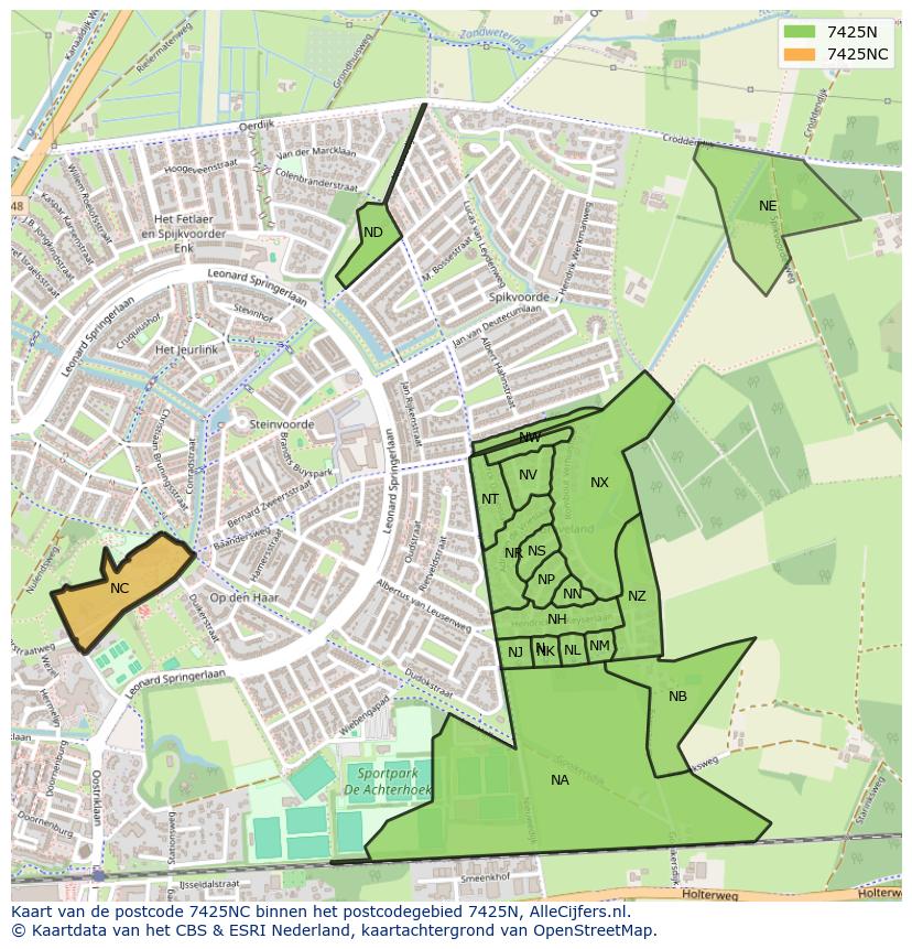 Afbeelding van het postcodegebied 7425 NC op de kaart.