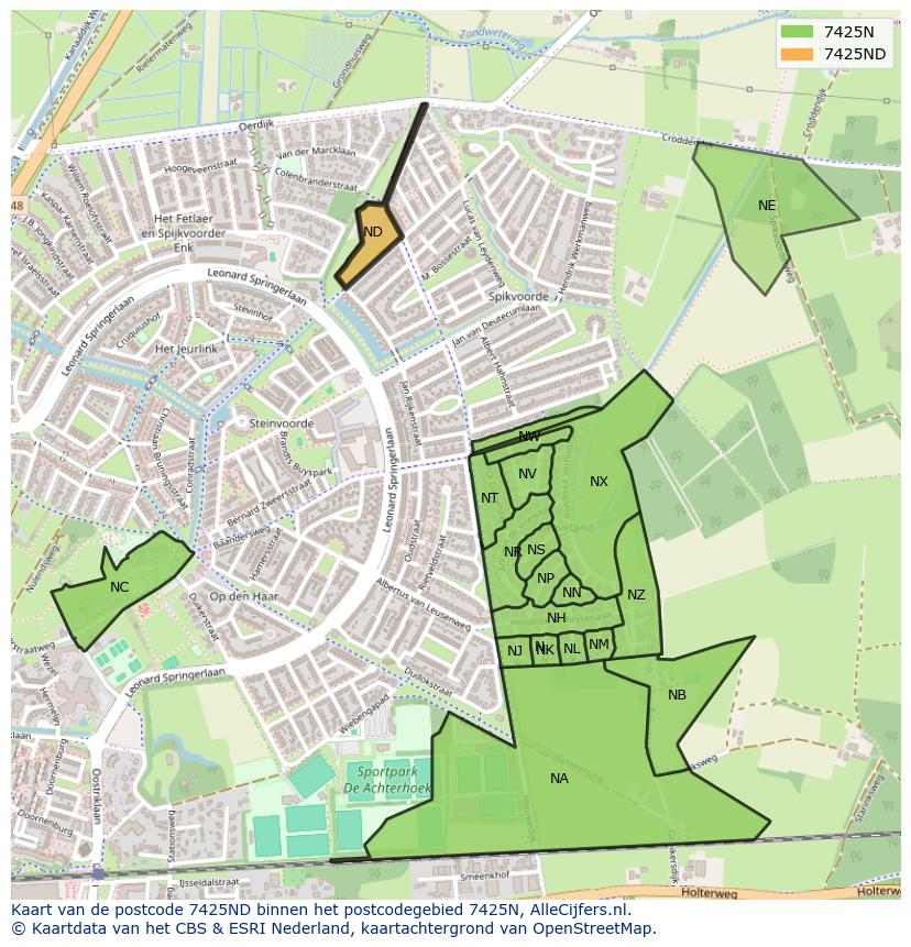 Afbeelding van het postcodegebied 7425 ND op de kaart.