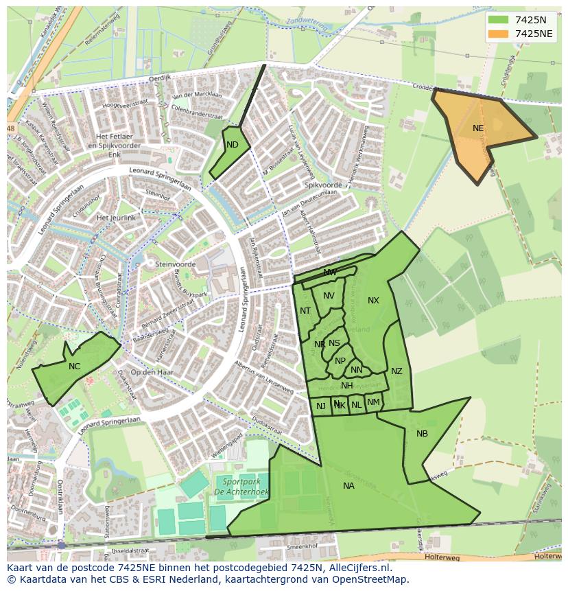 Afbeelding van het postcodegebied 7425 NE op de kaart.