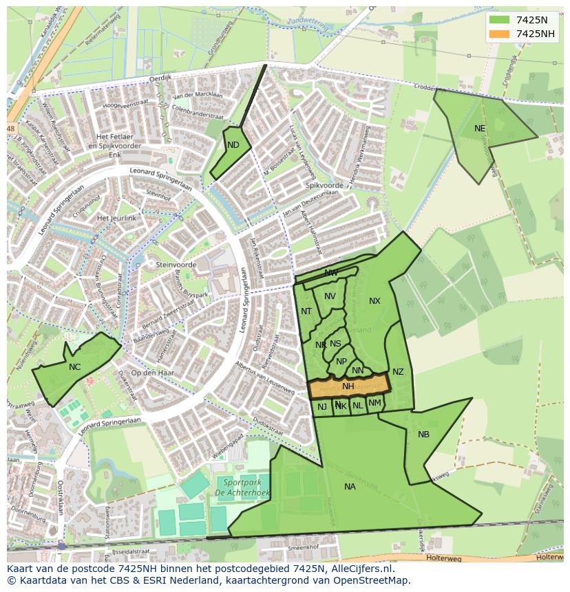Afbeelding van het postcodegebied 7425 NH op de kaart.