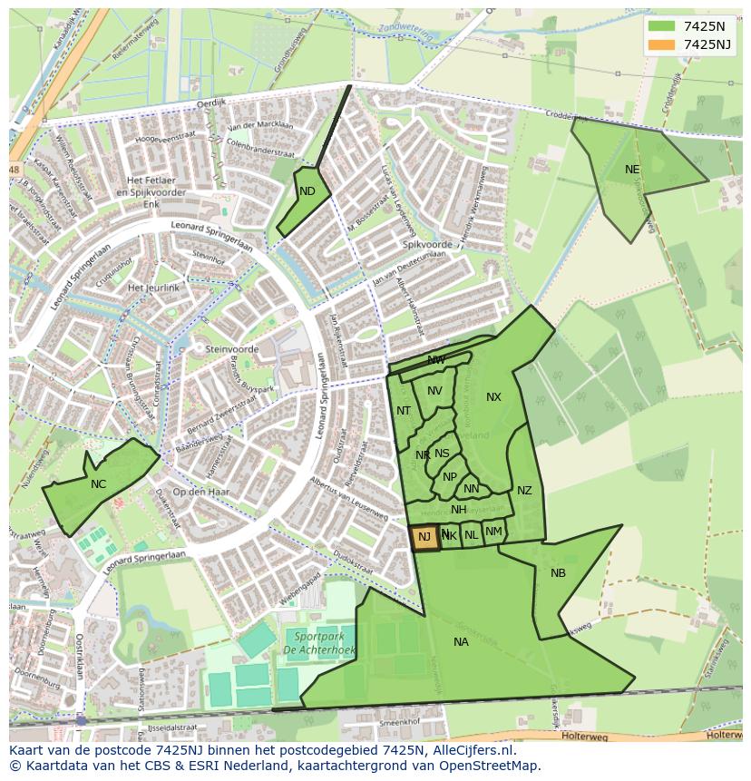 Afbeelding van het postcodegebied 7425 NJ op de kaart.