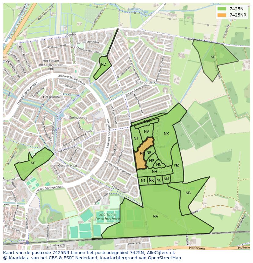 Afbeelding van het postcodegebied 7425 NR op de kaart.