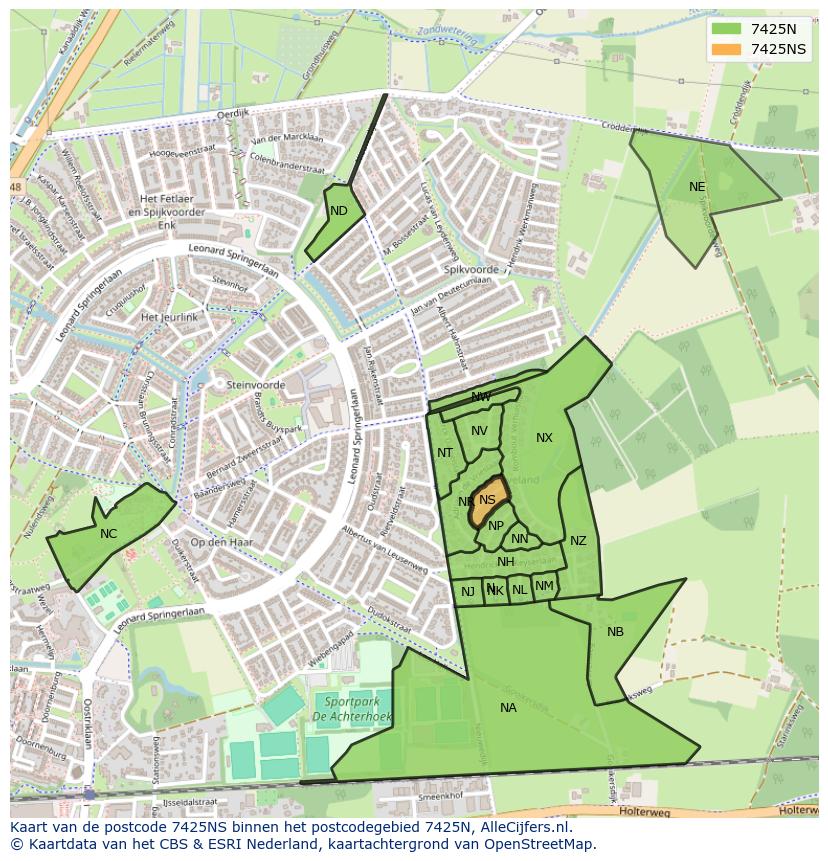 Afbeelding van het postcodegebied 7425 NS op de kaart.