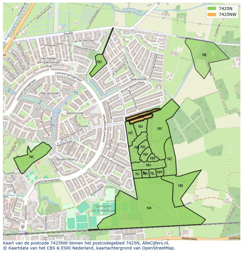 Afbeelding van het postcodegebied 7425 NW op de kaart.