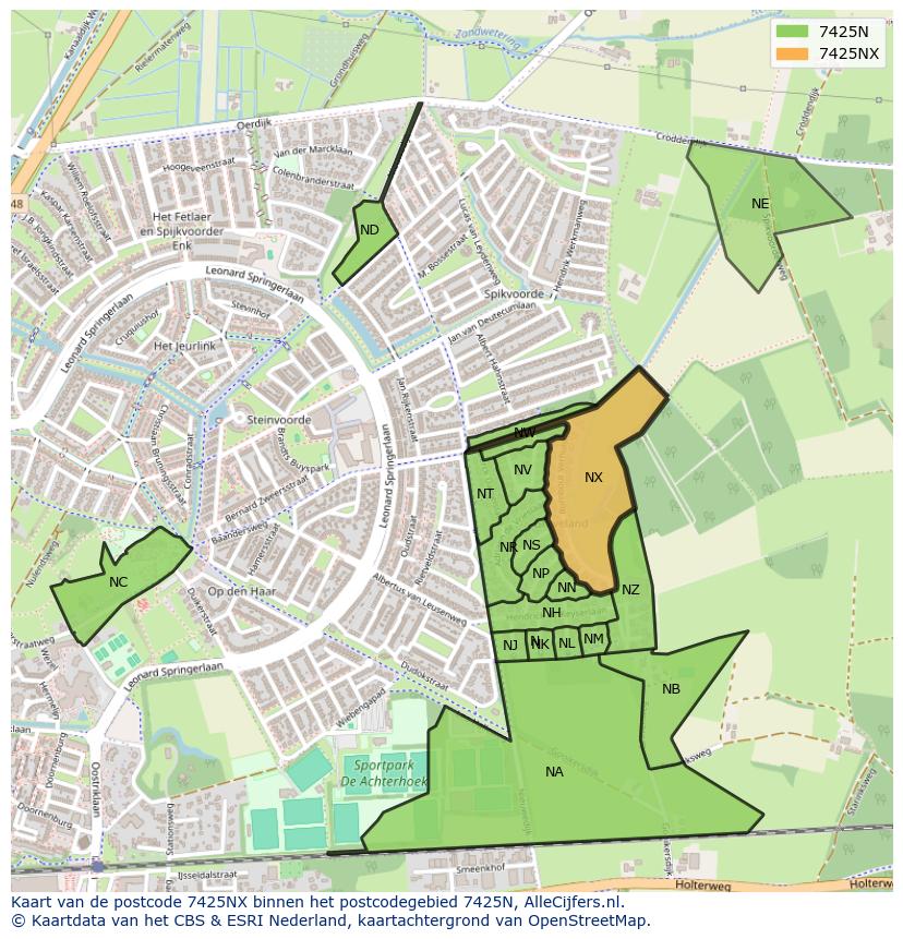 Afbeelding van het postcodegebied 7425 NX op de kaart.