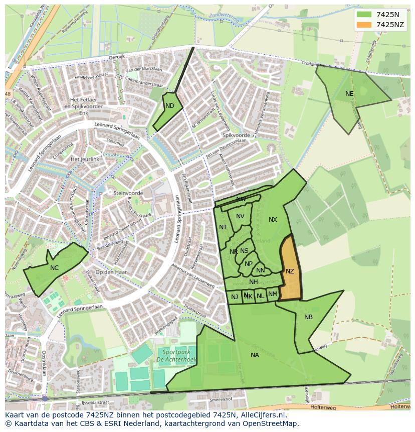 Afbeelding van het postcodegebied 7425 NZ op de kaart.