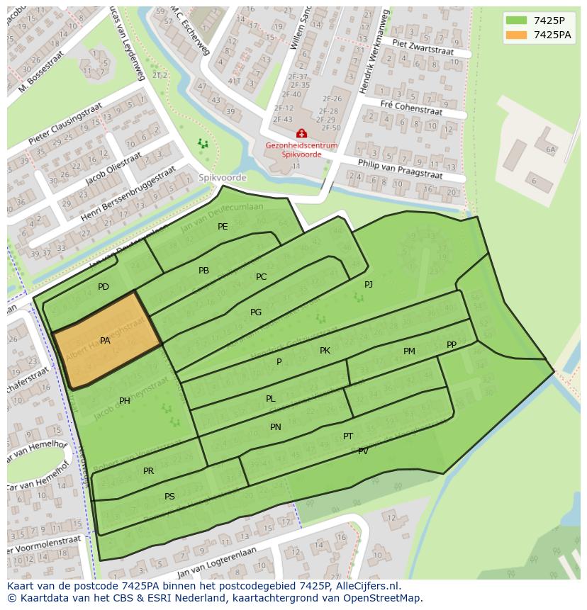 Afbeelding van het postcodegebied 7425 PA op de kaart.