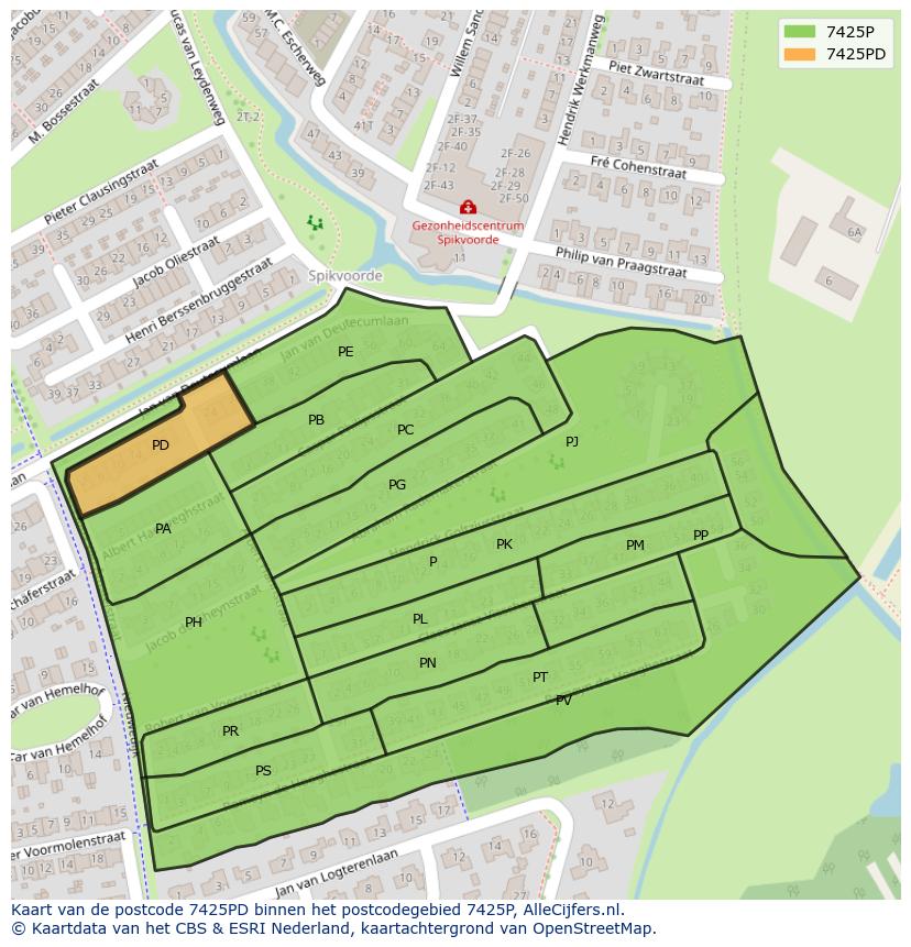 Afbeelding van het postcodegebied 7425 PD op de kaart.
