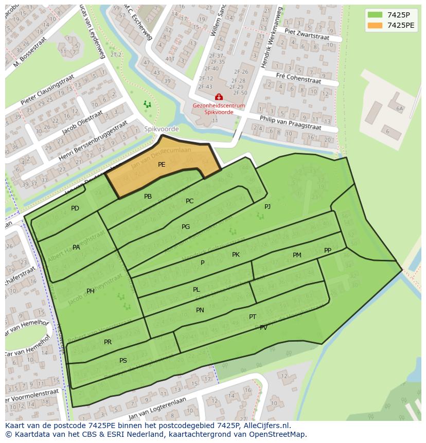 Afbeelding van het postcodegebied 7425 PE op de kaart.