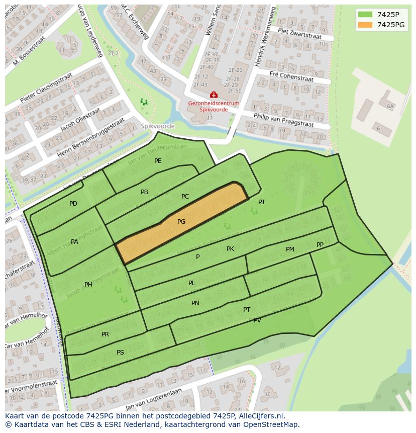 Afbeelding van het postcodegebied 7425 PG op de kaart.