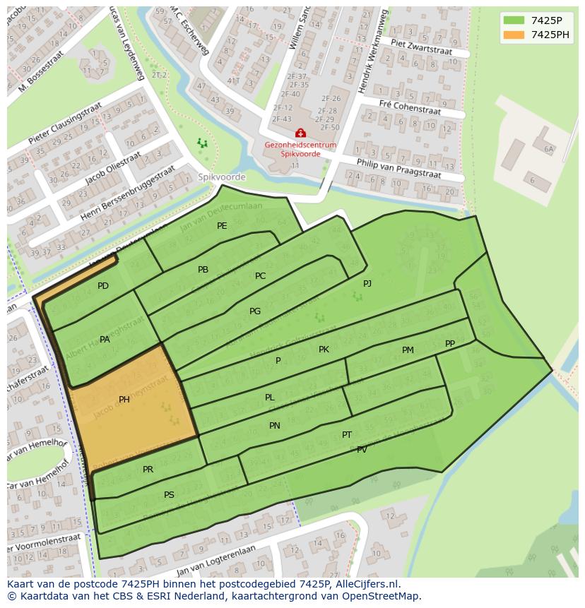 Afbeelding van het postcodegebied 7425 PH op de kaart.