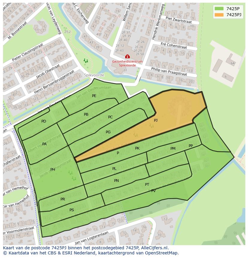 Afbeelding van het postcodegebied 7425 PJ op de kaart.