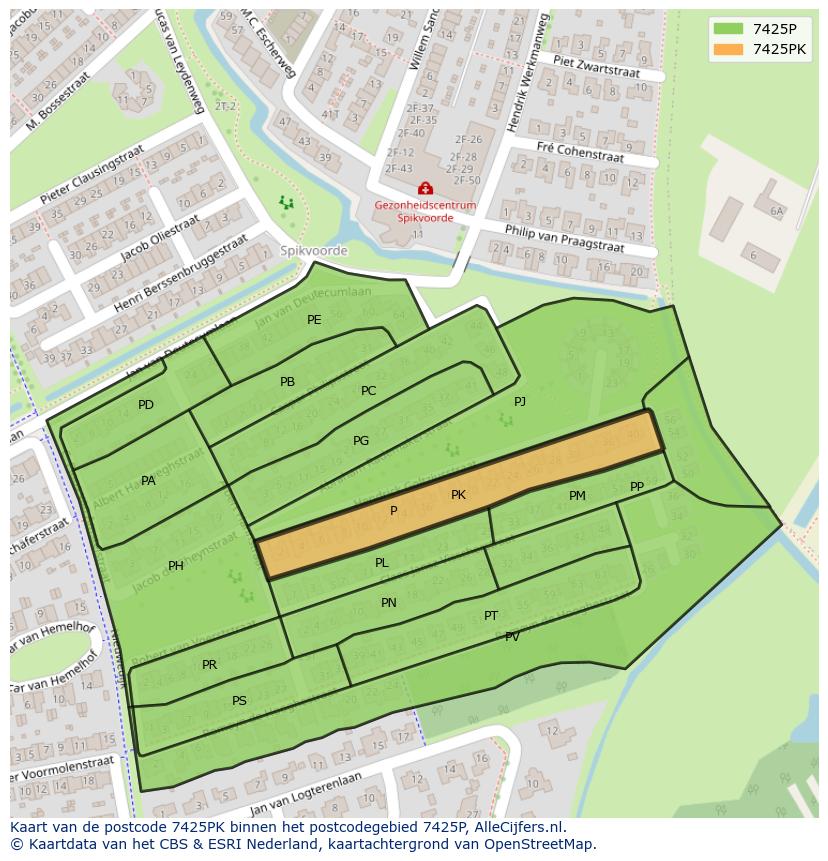 Afbeelding van het postcodegebied 7425 PK op de kaart.