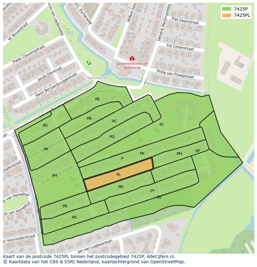 Afbeelding van het postcodegebied 7425 PL op de kaart.