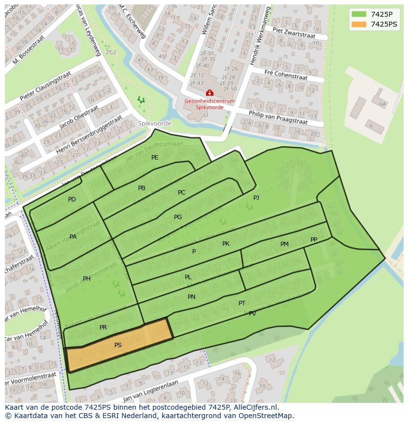 Afbeelding van het postcodegebied 7425 PS op de kaart.
