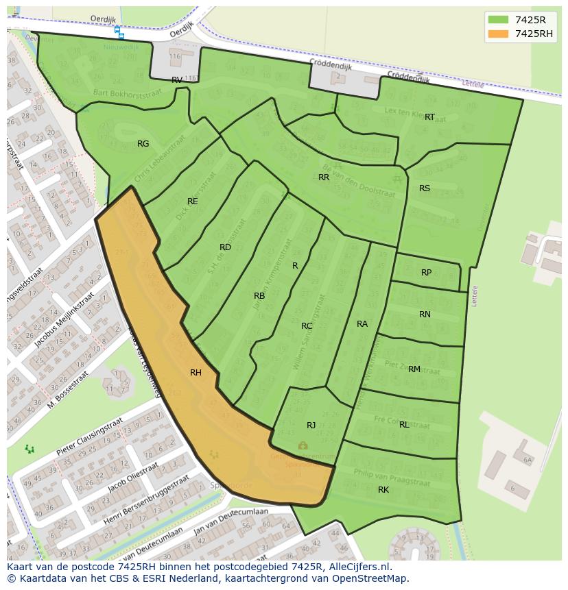 Afbeelding van het postcodegebied 7425 RH op de kaart.
