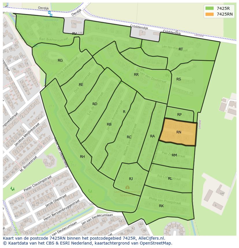 Afbeelding van het postcodegebied 7425 RN op de kaart.
