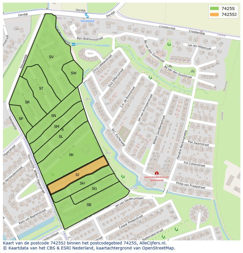 Afbeelding van het postcodegebied 7425 SJ op de kaart.