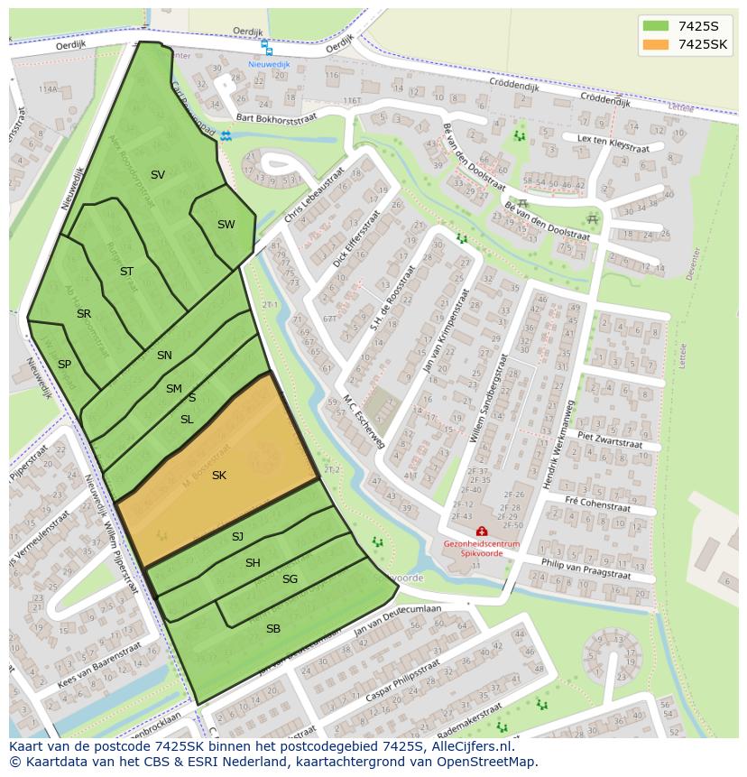 Afbeelding van het postcodegebied 7425 SK op de kaart.