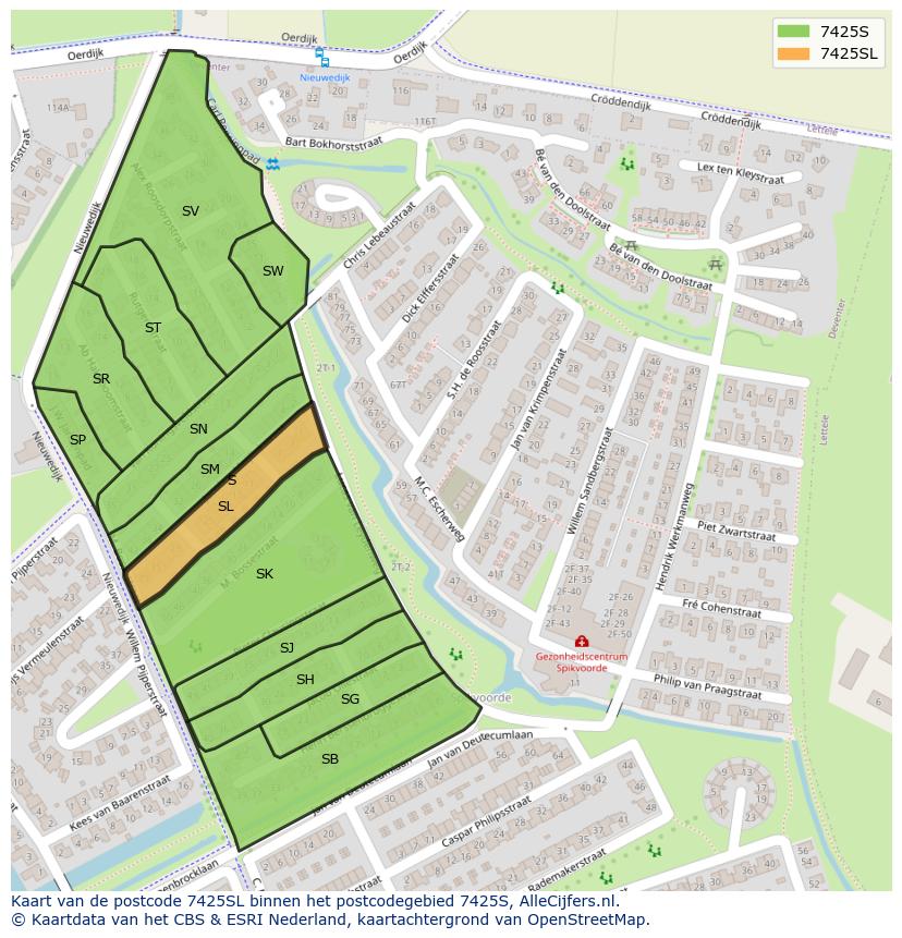 Afbeelding van het postcodegebied 7425 SL op de kaart.