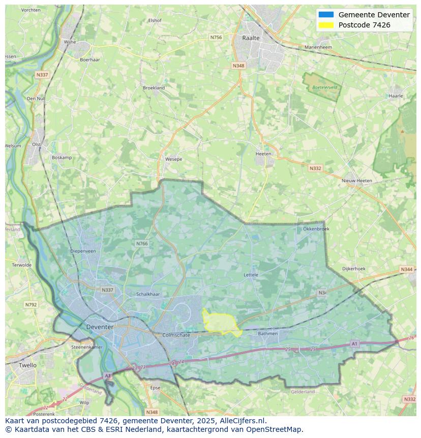 Afbeelding van het postcodegebied 7426 op de kaart.