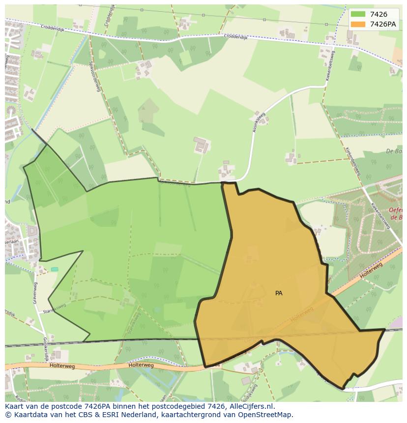 Afbeelding van het postcodegebied 7426 PA op de kaart.