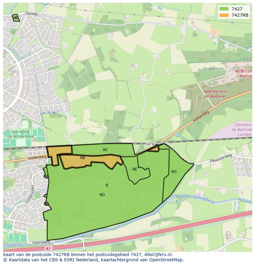 Afbeelding van het postcodegebied 7427 RB op de kaart.