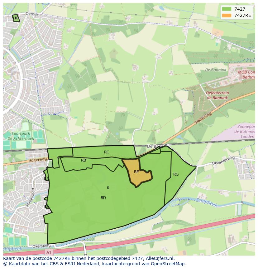 Afbeelding van het postcodegebied 7427 RE op de kaart.