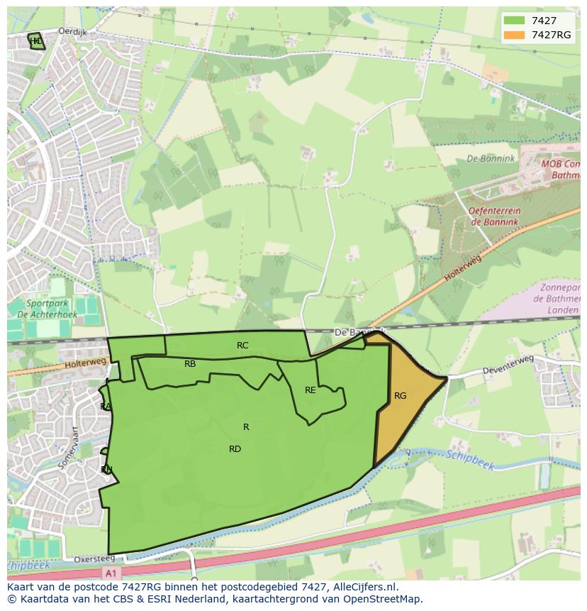 Afbeelding van het postcodegebied 7427 RG op de kaart.