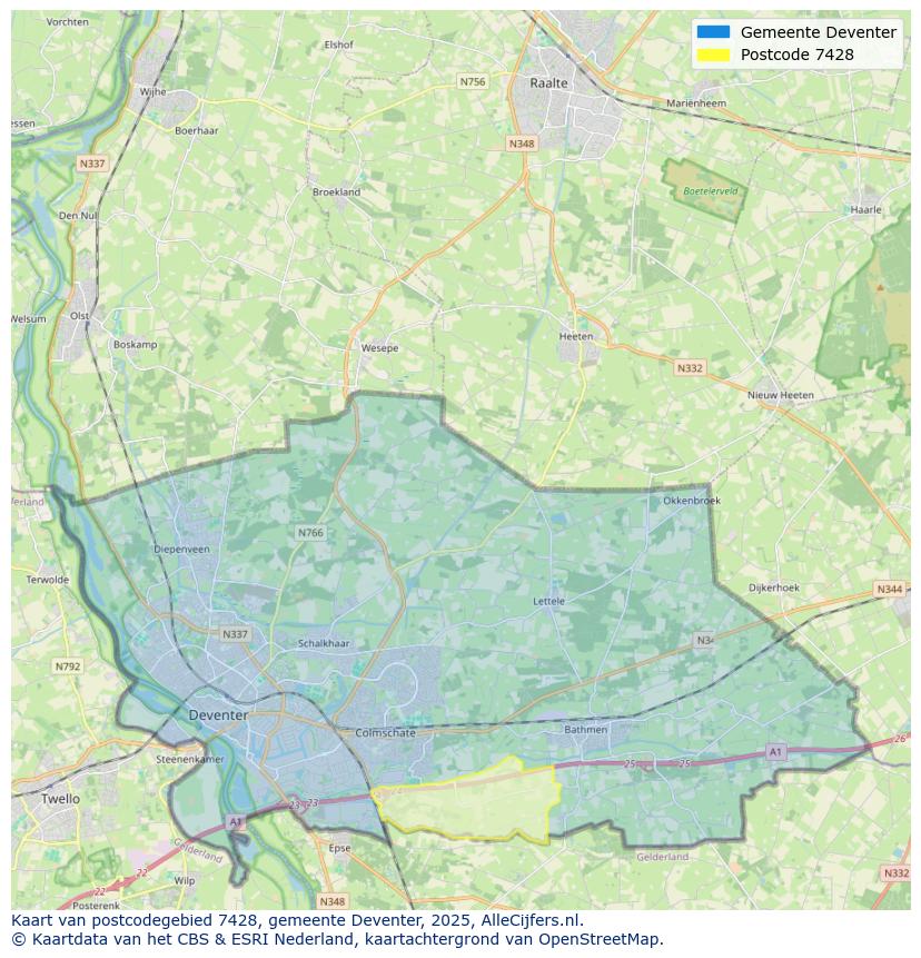 Afbeelding van het postcodegebied 7428 op de kaart.