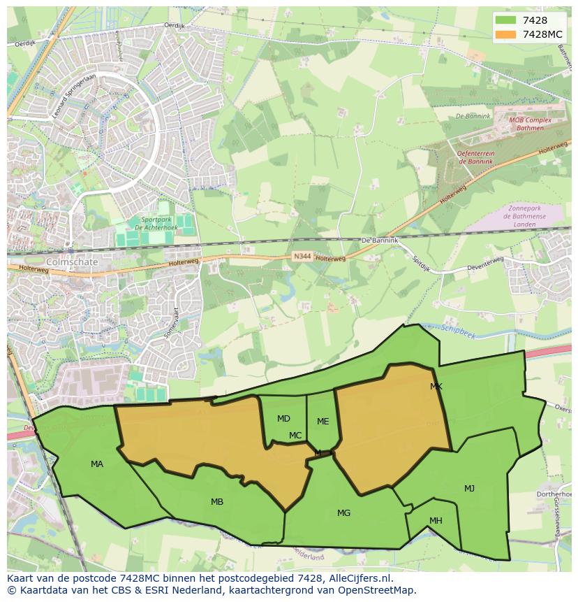 Afbeelding van het postcodegebied 7428 MC op de kaart.