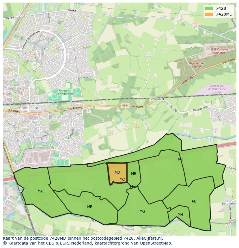 Afbeelding van het postcodegebied 7428 MD op de kaart.