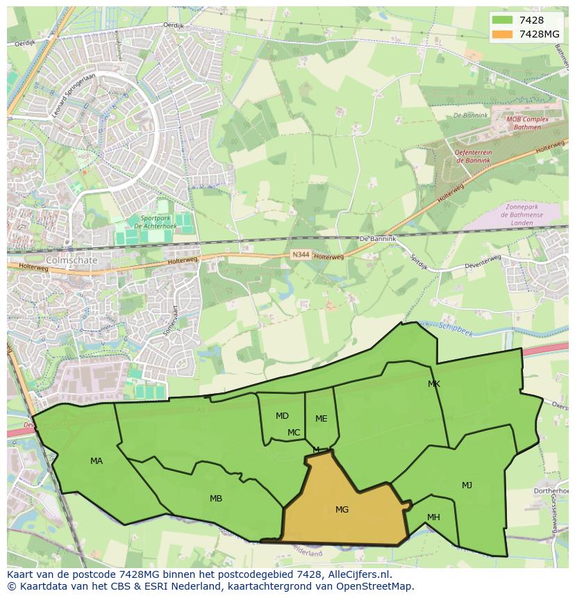 Afbeelding van het postcodegebied 7428 MG op de kaart.