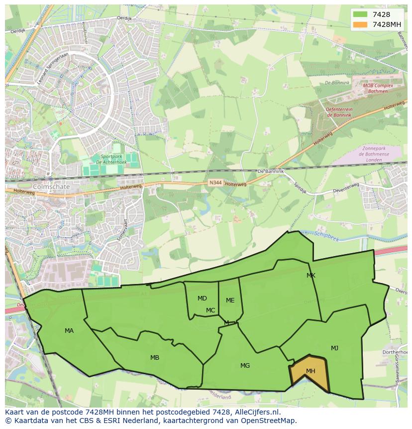 Afbeelding van het postcodegebied 7428 MH op de kaart.