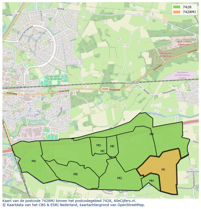 Afbeelding van het postcodegebied 7428 MJ op de kaart.