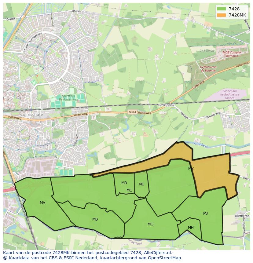 Afbeelding van het postcodegebied 7428 MK op de kaart.