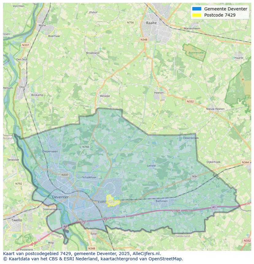 Afbeelding van het postcodegebied 7429 op de kaart.