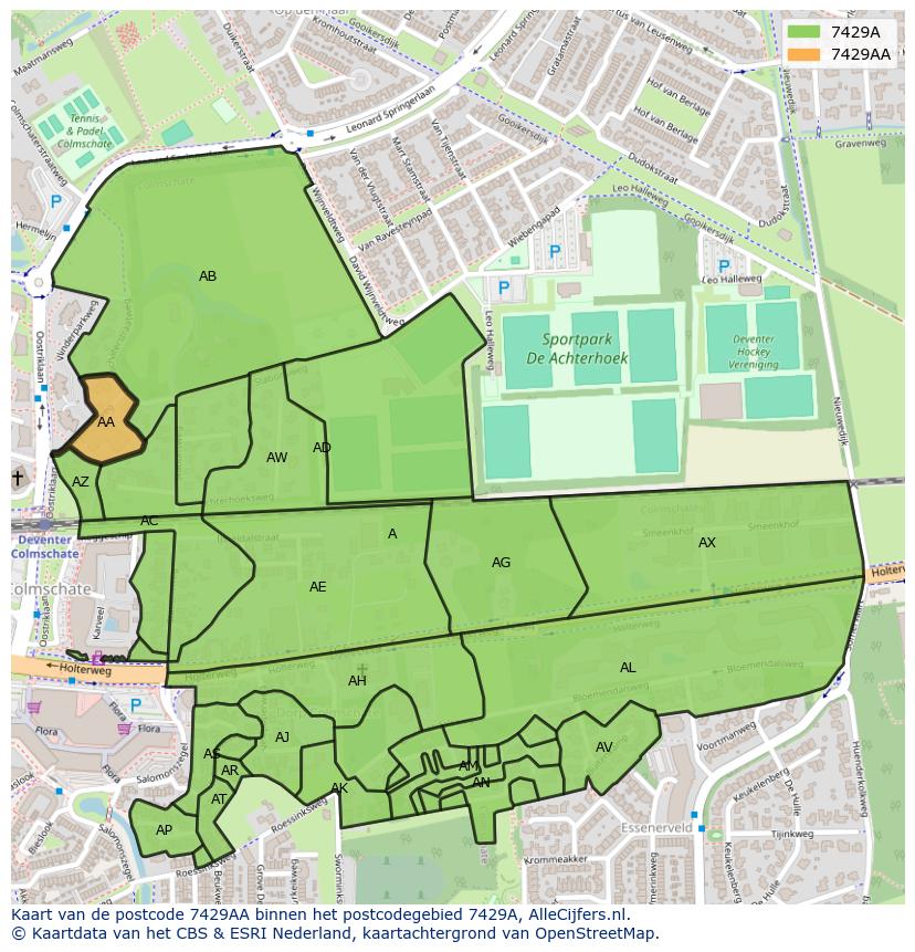 Afbeelding van het postcodegebied 7429 AA op de kaart.