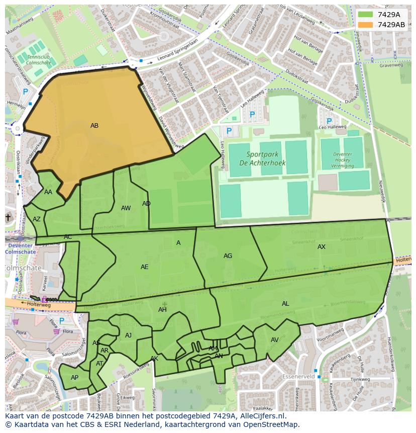 Afbeelding van het postcodegebied 7429 AB op de kaart.