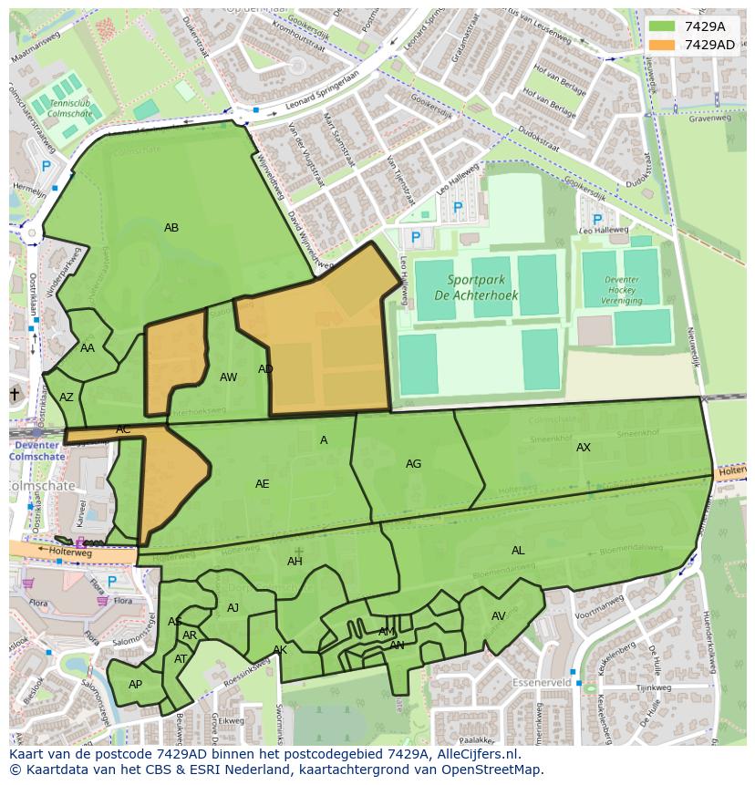 Afbeelding van het postcodegebied 7429 AD op de kaart.