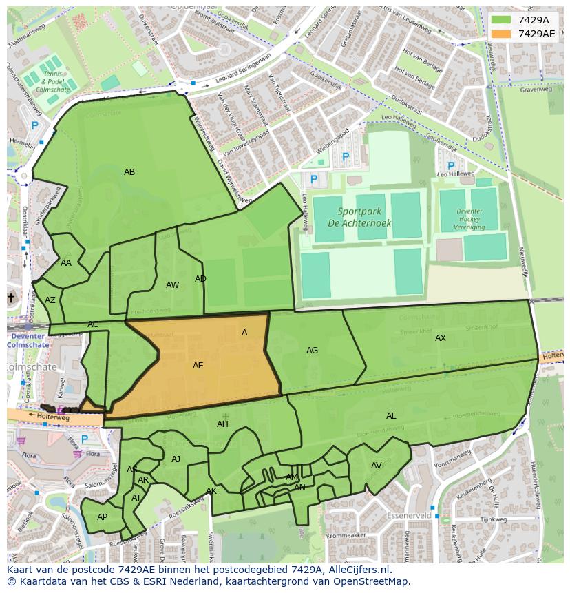 Afbeelding van het postcodegebied 7429 AE op de kaart.