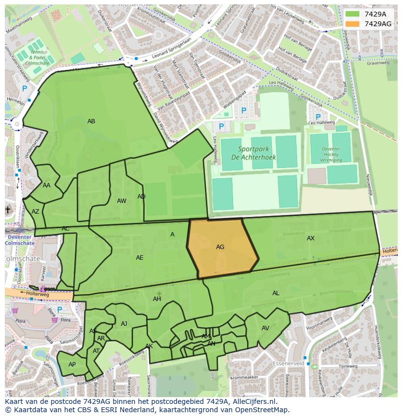Afbeelding van het postcodegebied 7429 AG op de kaart.
