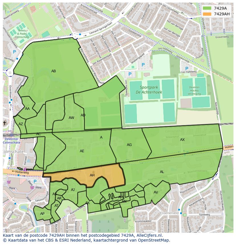 Afbeelding van het postcodegebied 7429 AH op de kaart.