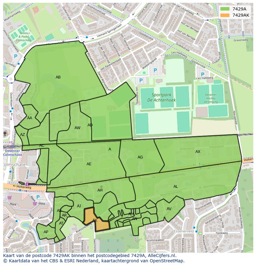 Afbeelding van het postcodegebied 7429 AK op de kaart.