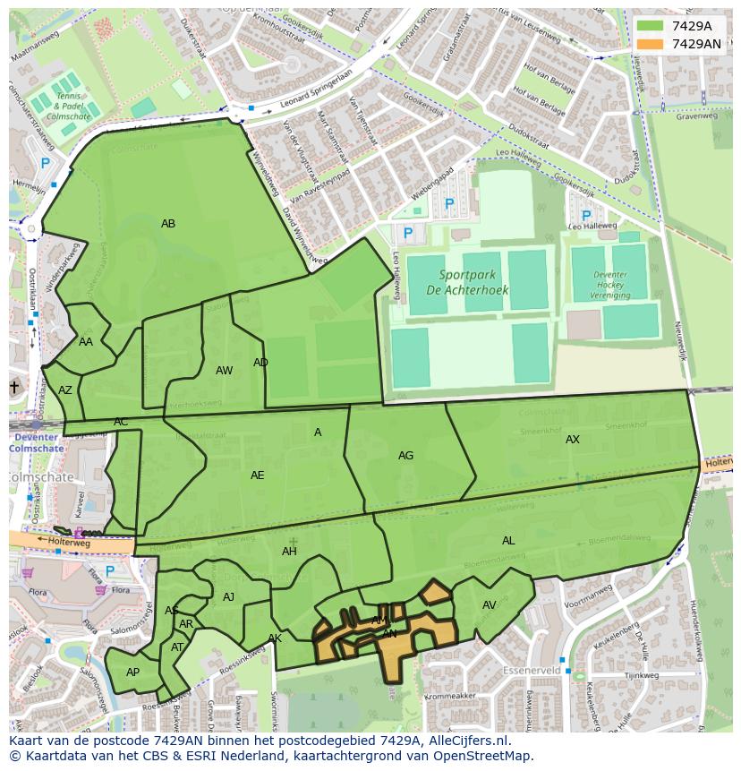 Afbeelding van het postcodegebied 7429 AN op de kaart.