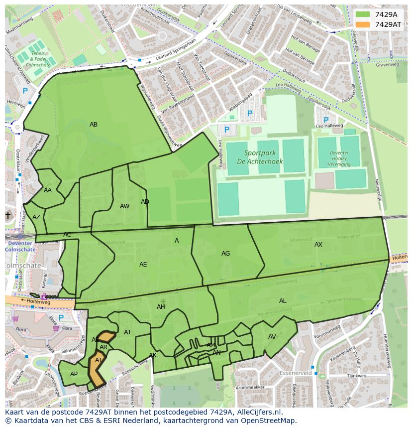 Afbeelding van het postcodegebied 7429 AT op de kaart.