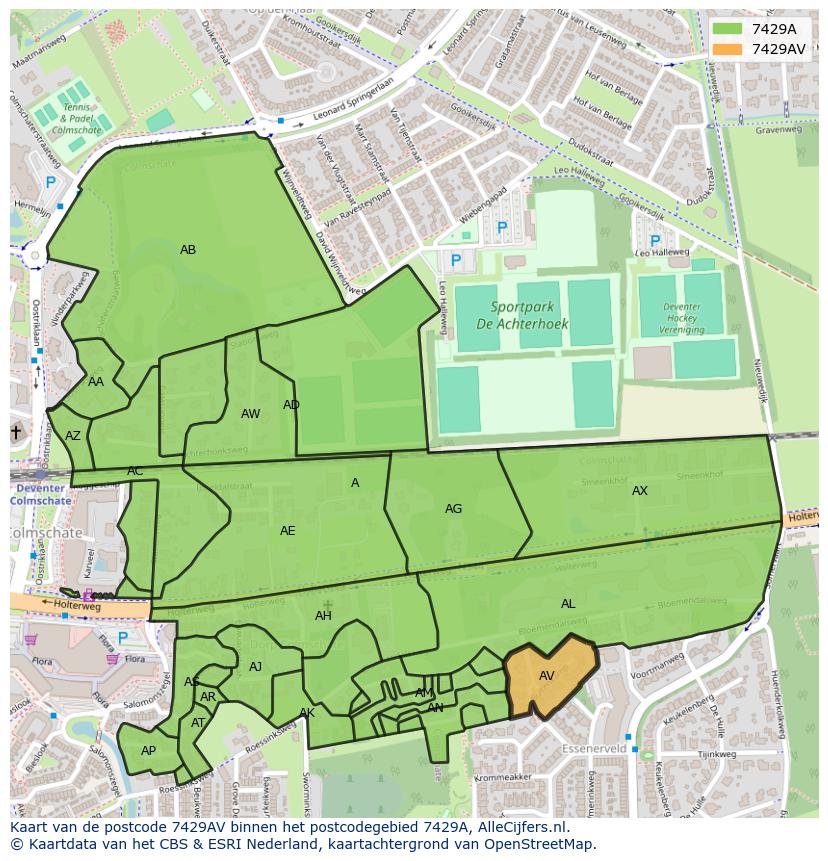 Afbeelding van het postcodegebied 7429 AV op de kaart.