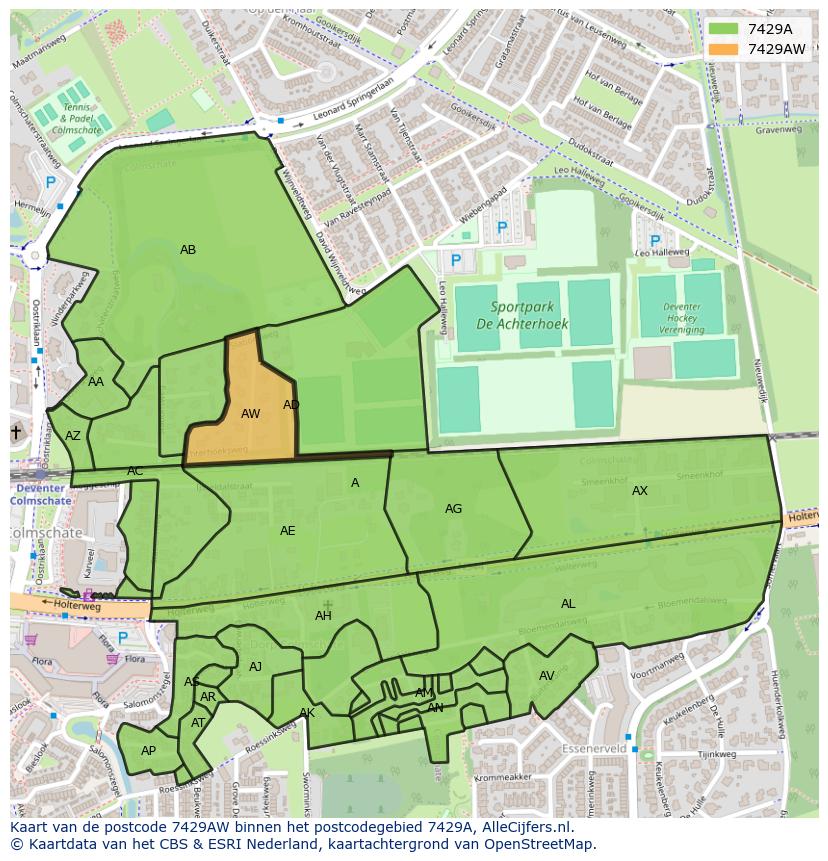 Afbeelding van het postcodegebied 7429 AW op de kaart.